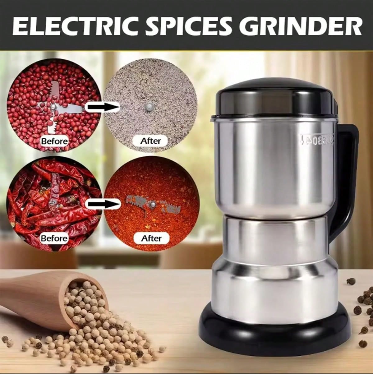 Coffee Bean Grinder Electric - เครื่องบดกาแฟ มอเตอร์ทรงพลัง 300W เครื่องบดเมล็ดกาแฟไฟฟ้า 4 ใบมีด