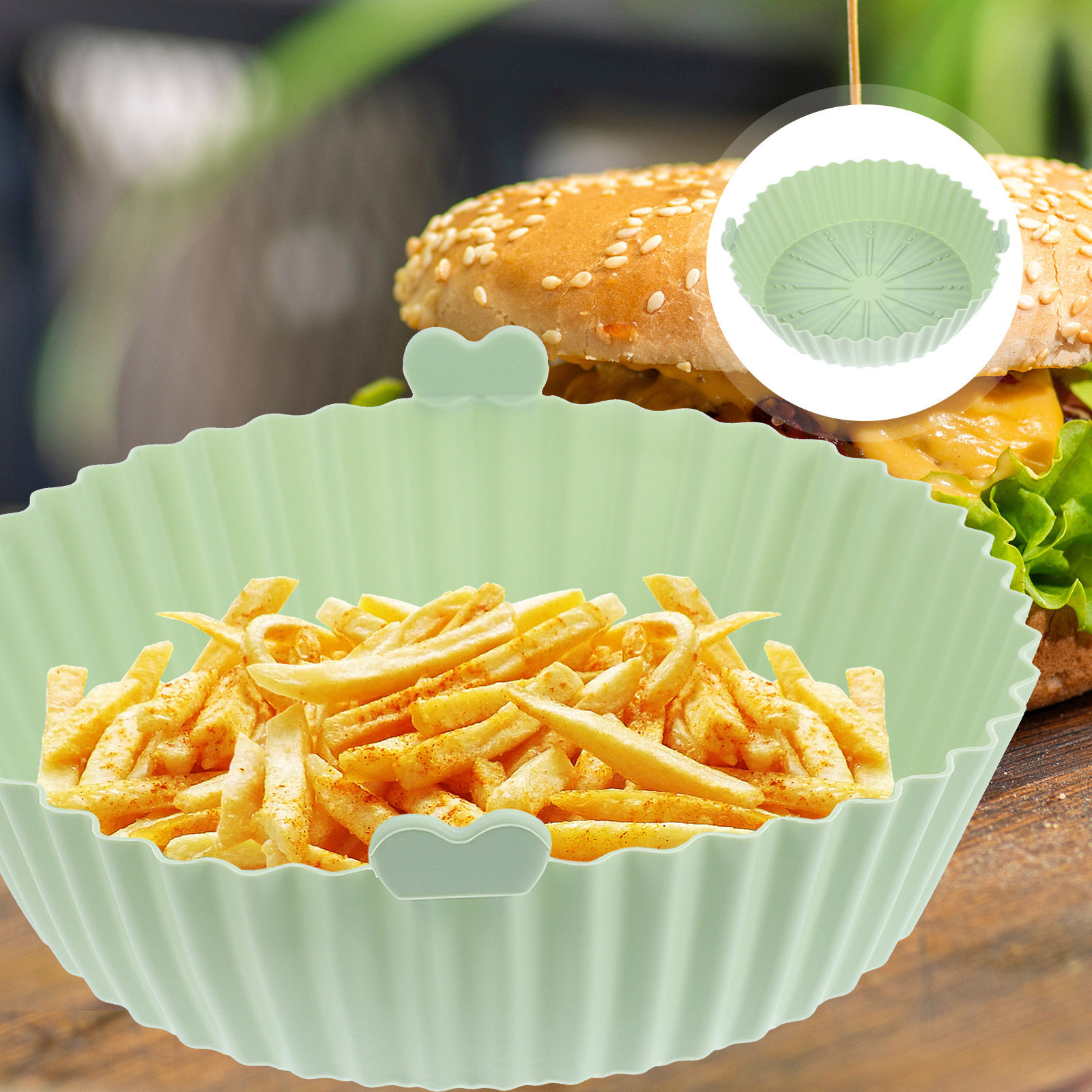 Air Fryer Silicone Pot Liner - แผ่นรองหม้อทอดไร้น้ำมัน ซิลิโคนสำหรับใช้ในครัวเรือน ไม่ติดกระทะ ทนทานต่อการสึกหรอ ใช้ซ้ำได้ ทนความร้อน