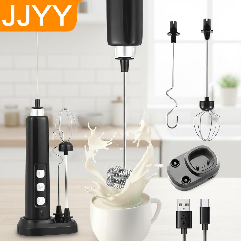 Portable Blender Usb Rechargeable - เครื่องตีฟองนมแบบมือถือ ชาร์จผ่าน USB พร้อมหัวต่ออเนกประสงค์ 3 ระดับความเร็ว