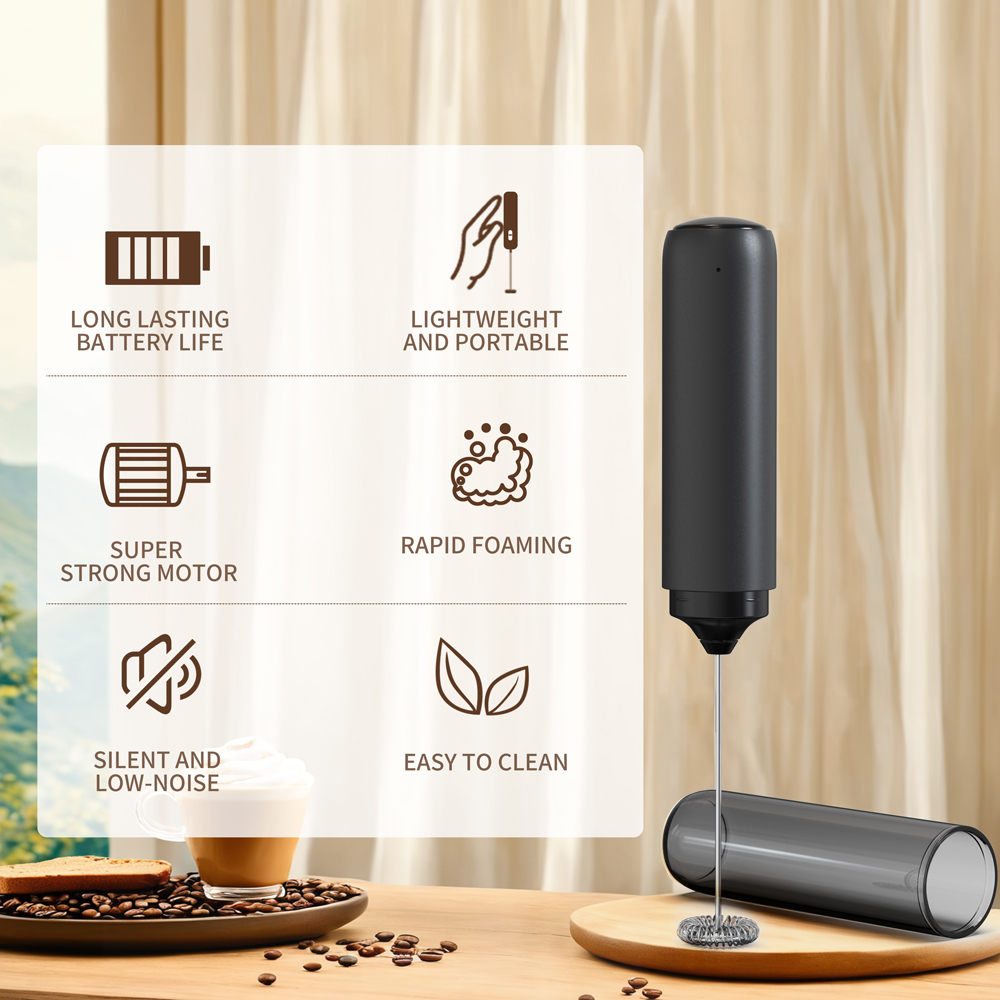 Electric Milk Frother Handheld - เครื่องตีฟองนมแบบมือถือ กำลังแรง สำหรับทำลาเต้ ตีเครื่องดื่ม กาแฟ เครื่องผสมไฟฟ้าแบบชาร์จได้